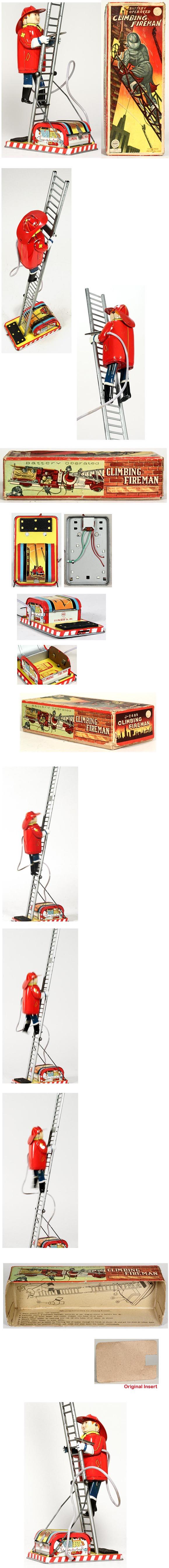 c.1950 Linemar Battery Operated Climbing Fireman in Original Box